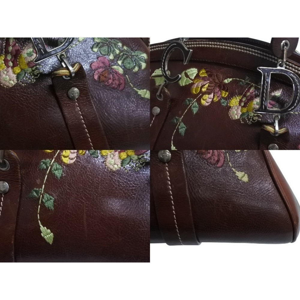 Dior Brown Embroidery Christian Handbag Motif Floral Flower Logo - Picture 5 of 10